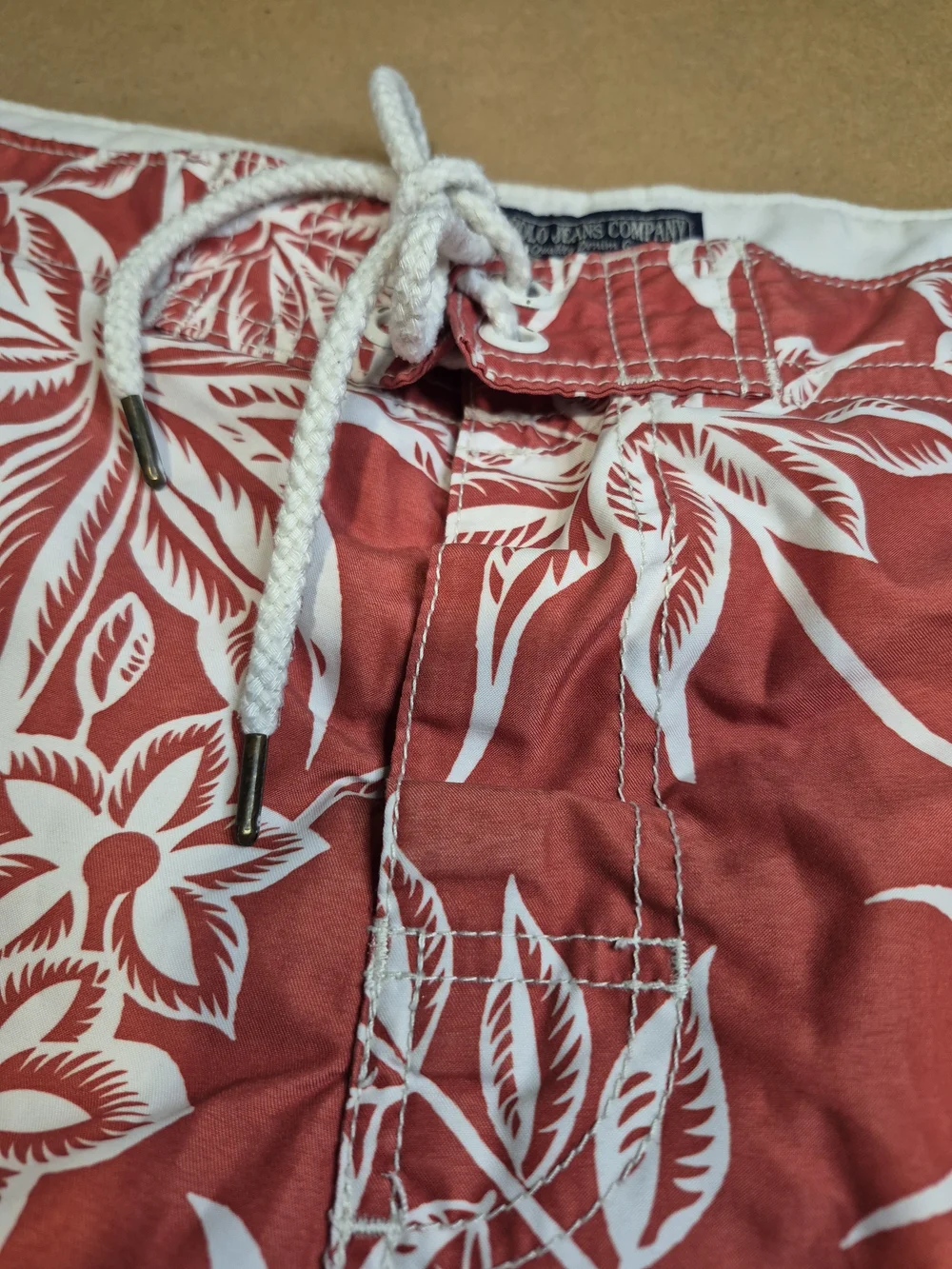 Polo by Ralph Lauren Red and White Tropical Print Swim Board Shorts